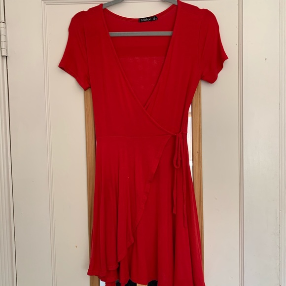 Red BooHoo Wrap Dress - Picture 1 of 3